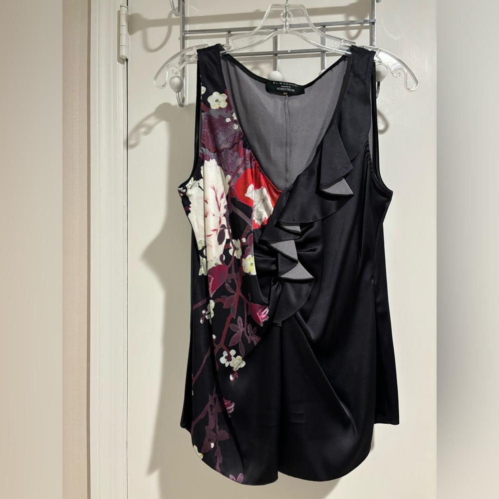 Elie Tahari exclusively made for Nordstrom asymmetrical floral silk blend top